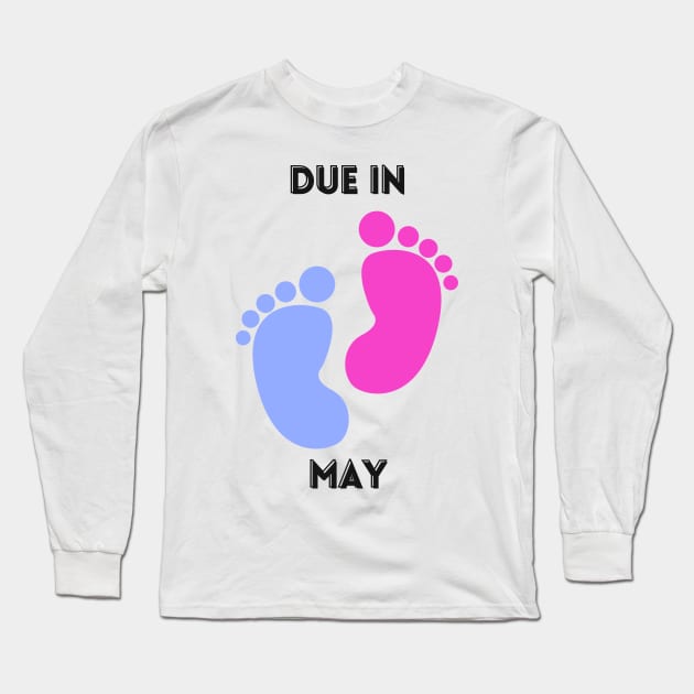 Due in May Baby Footprints Gift Long Sleeve T-Shirt by mebcreations